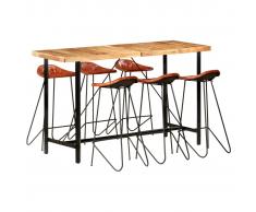 vidaXL Muebles de bar 7 piezas madera maciza acacia cuero auténtico
