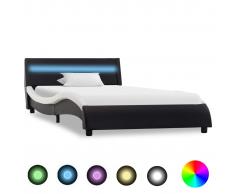 vidaXL Estructura cama con LED cuero sintético blanco negro 100x200 cm