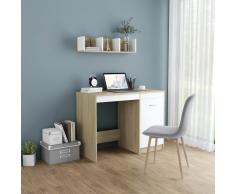 vidaXL Escritorio aglomerado color roble Sonoma y blanco 100x50x76 cm