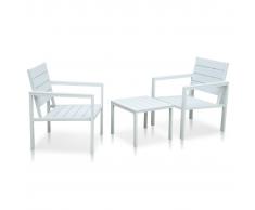 vidaXL Set mesa y sillas de jardín 3 pzas HDPE blanco aspecto madera