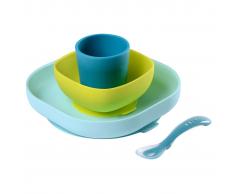 Beaba Vajilla para bebé 4 piezas silicona azul y verde