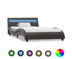 vidaXL Estructura de cama con LED de cuero sintético gris 100x200 cm