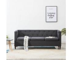 vidaXL Sofá Chesterfield de 3 plazas con tapizado de tela gris oscuro