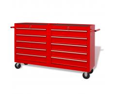 vidaXL Carrito-caja de herramientas 10 cajones tamaño XXL acero rojo