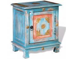 vidaXL Mesita de noche azul de madera maciza de mango