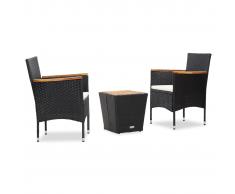 vidaXL Mesa y sillas bistro 3 pzas ratán sintético madera acacia negro