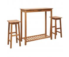 vidaXL Set de mesa y sillas de bar 3 piezas madera maciza de roble