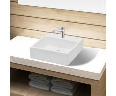 vidaXL Lavabo de cerámica cuadrado orificio de grifo y desagüe blanco