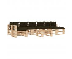 vidaXL Set muebles de palés de jardín 8 pzas madera cojines gris taupe