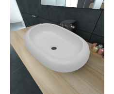 vidaXL Lavabo lujoso de cerámica ovalado blanco 63 x 42 cm