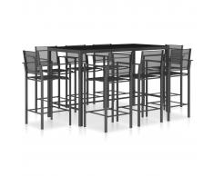 vidaXL Set mesa y sillas altas cocina 9 pzas textilene gris antracita