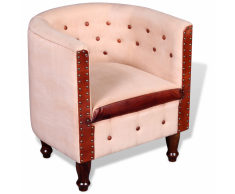 vidaXL Sillón diseño de cubo cuero auténtico y lona beige