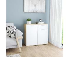 vidaXL Aparador de aglomerado blanco y roble Sonoma 80x36x75 cm