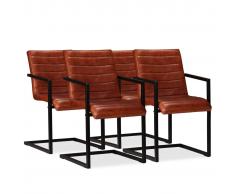 vidaXL Sillas de comedor 4 unidades cuero auténtico marrón