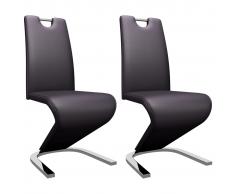 vidaXL Sillas de comedor forma de zigzag 2 uds cuero sintético marrón