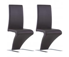 vidaXL Sillas de comedor forma de zigzag 2 uds cuero sintético marrón