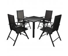 vidaXL Set comedor jardín con sillas plegables 5 piezas aluminio negro