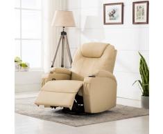 vidaXL Sillón de mesaje eléctrico mecedora cuero sintético crema