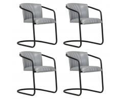vidaXL Sillas de comedor 4 unidades cuero auténtico gris