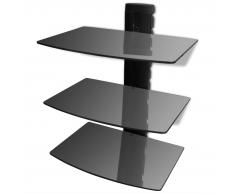 vidaXL Estante de pared para aparatos DVD 3 niveles de vidrio negro
