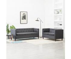 vidaXL Set de sofás Chesterfield 2 piezas tapizado de tela gris oscuro