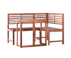 vidaXL Mesa de balcón y banco de esquina madera de acacia maciza