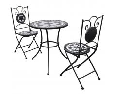 vidaXL Set de mesa y sillas de jardín 3 piezas mosaico blanco y negro