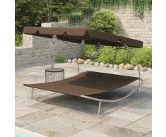 vidaXL Tumbona doble de jardín con toldo y cojines marrón