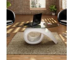 vidaXL Mesa de centro superficie ovalada de vidrio blanco brillante