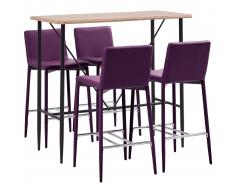 vidaXL Juego de mesa alta y taburetes 5 piezas cuero sintético morado