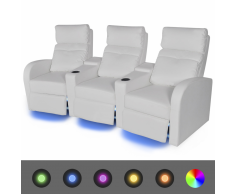vidaXL Sofá reclinable LED 3 plazas de cuero artificial blanco