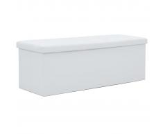 vidaXL Banco de almacenaje plegable piel sintética 110x38x38 cm blanco