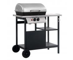 vidaXL Barbacoa portátil de gas con mesita 3 estantes negro y plateado