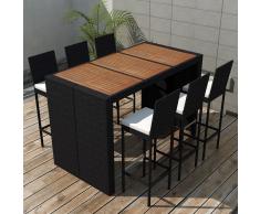 vidaXL Set comedor de jardín 7 piezas y cojines ratán sintético negro