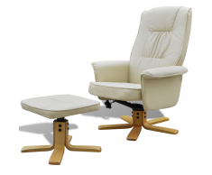 vidaXL Sillón con reposapiés cuero sintético blanco crema