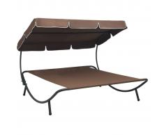 vidaXL Tumbona de jardín con toldo marrón