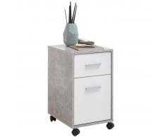 FMD Cajonera móvil de 2 cajones hormigón y blanco 3021-001