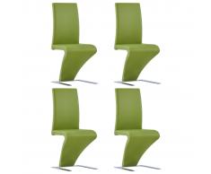 vidaXL Sillas de comedor forma de zigzag 4 uds cuero sintético verde