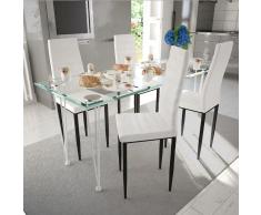 vidaXL 4 sillas blancas comedor Slim Line mesa de vidrio transparente