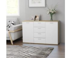 vidaXL Aparador de aglomerado blanco y roble Sonoma 120x35,5x75 cm