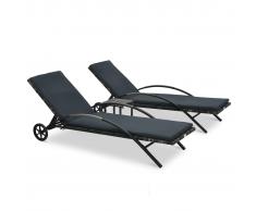 vidaXL Tumbonas con mesita de ratán sintético gris antracita