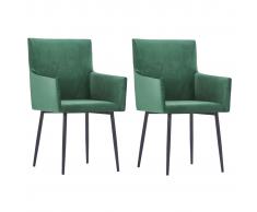 vidaXL Sillas de comedor con reposabrazos 2 uds terciopelo verde