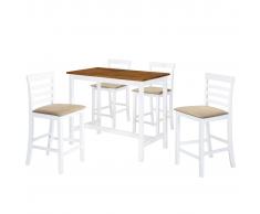 vidaXL Set mesa y sillas de bar 5 piezas madera maciza marrón y blanco