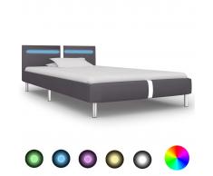 vidaXL Estructura de cama con LED de cuero sintético gris 90x200 cm