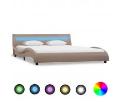 vidaXL Estructura de cama con LED cuero sintético capuchino 140x200 cm