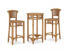 vidaXL Set mesa y sillas de bar de jardín 3 pzas madera maciza de teca