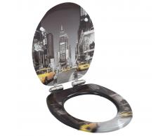 vidaXL Asiento inodoro WC tapa de cierre suave MDF diseño Nueva York