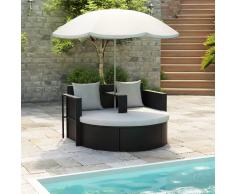vidaXL Cama de jardín con sombrilla de ratán sintético negro
