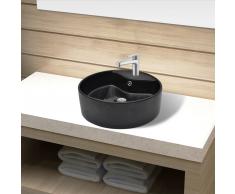 vidaXL Lavabo de cerámica con agujero para grifo/desagüe negro redondo