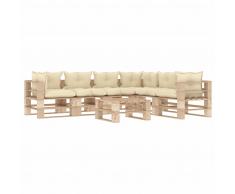 vidaXL Set muebles de palés jardín 8 piezas madera cojines color crema